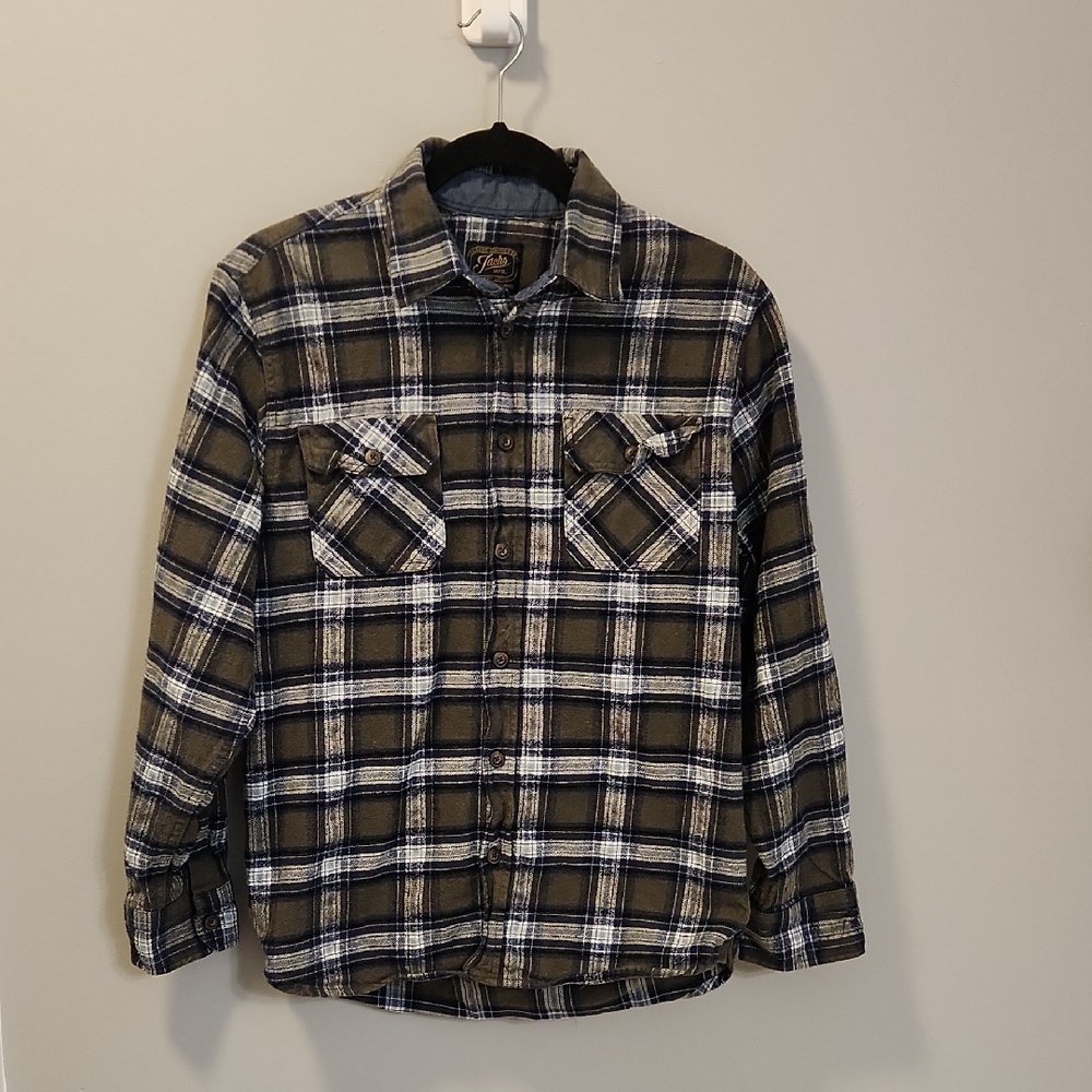 JACHS Men’s Heritage Flannel Shirt Size M Green Plaid Button‑Down Brushed Cotton
